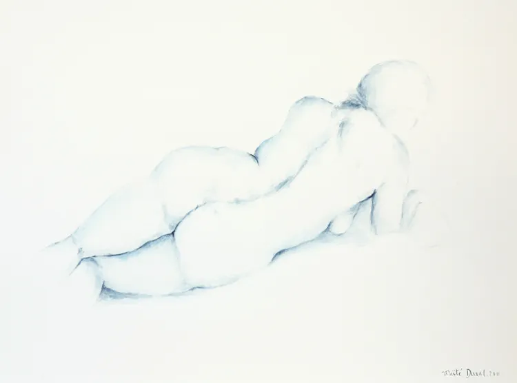 La lecture, gouache 85 x 65 cm, door Maïté Duval