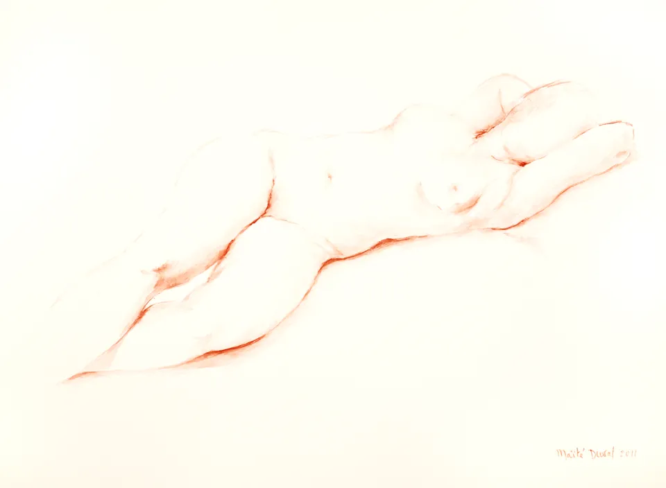 Genieten, gouache 70 x 90 cm, door Maïté Duval