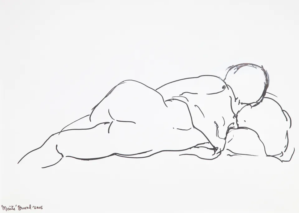 Sandra met hemdje, marker 50 x 60 cm, door Maïté Duval